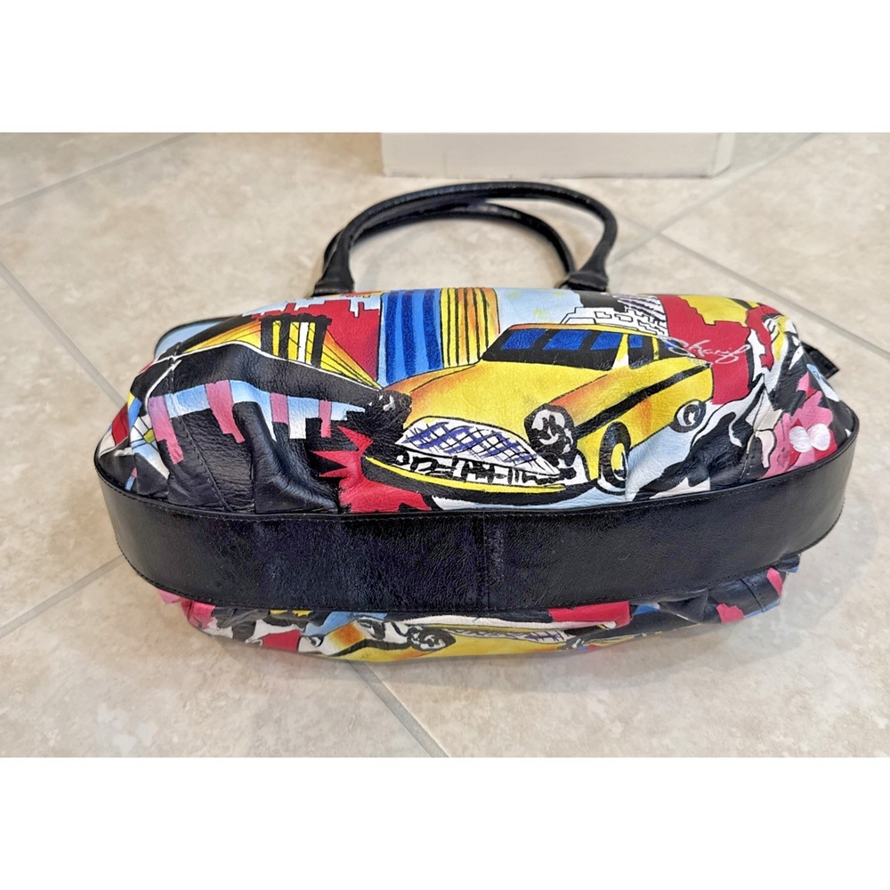Sharif Artistic Expressions Hand Painted Genuine Leather Handbag Purse NYC Scape - Picture 6 of 12